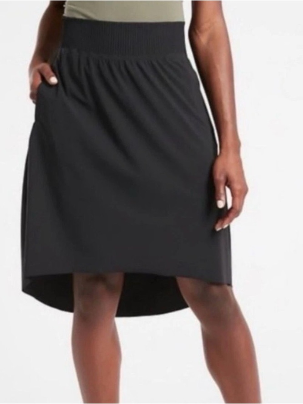 Athleta Cosmic Pull On Skirt Sz M Black Hi Low Hem Athleisure Sporty EUC